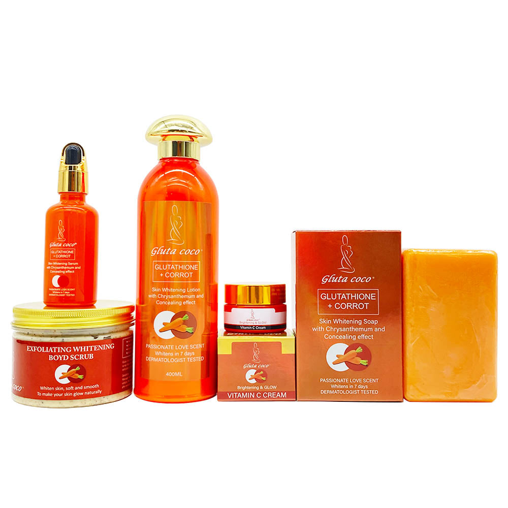 5D Gluta Glutathione + Carrot Brightening Skincare Set for smooth, glowing skin in 7 days