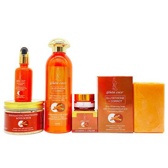 5D Gluta Glutathione + Carrot Brightening Skincare Set for smooth, glowing skin in 7 days