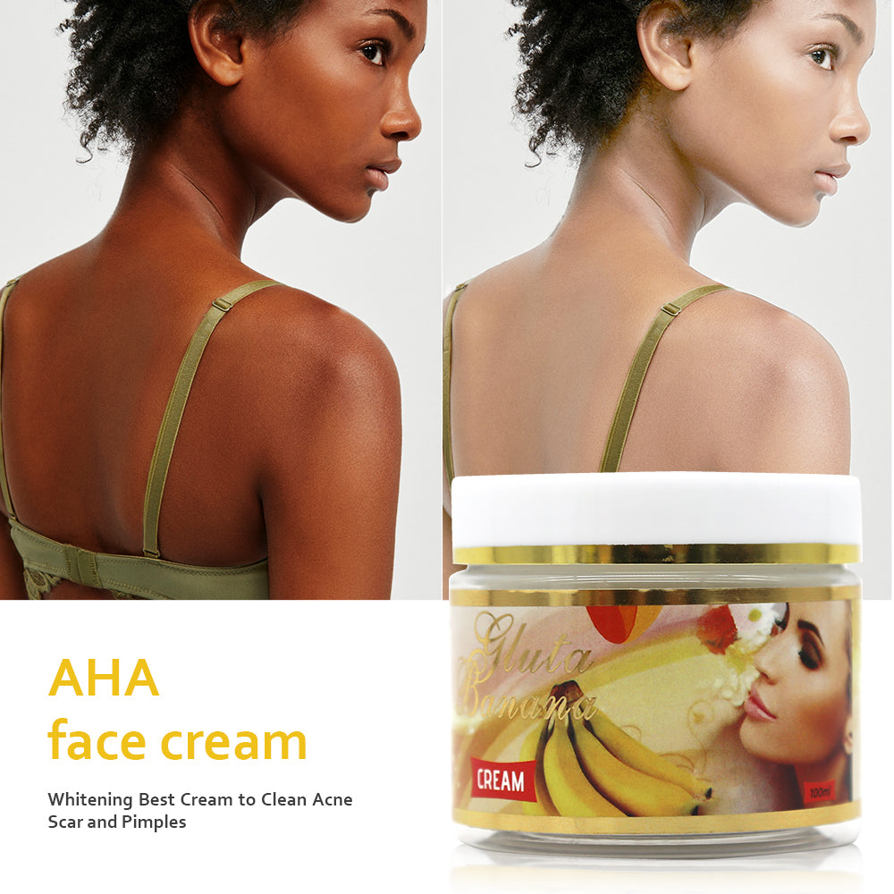 Crema de belleza blanqueadora de plátano con vitamina C AHA, eliminación de manchas oscuras, acné, crema facial hidratante para el cuidado de la piel oscura