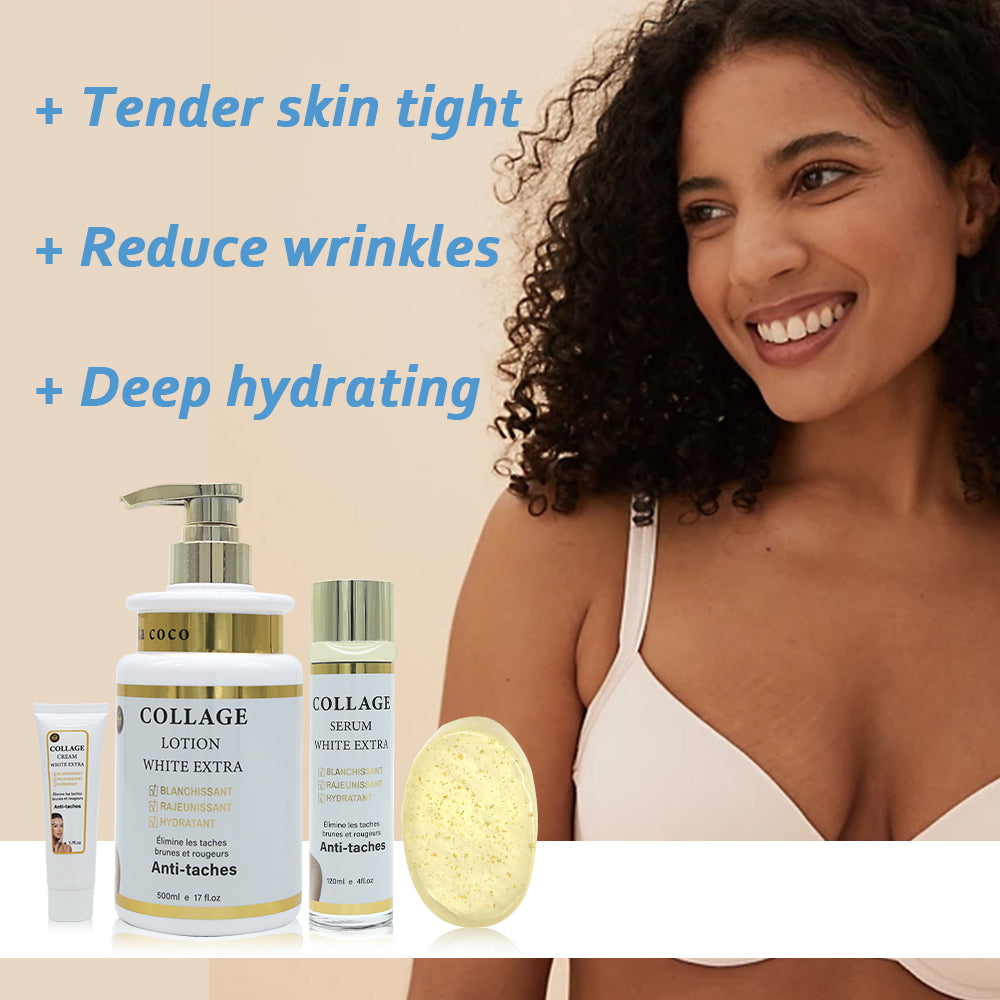Set de cuidado de la piel antienvejecimiento de colágeno Gluta 5D, antitaches, hidratante, suave, ilumina el tono de la piel, conjunto antiarrugas para mujer