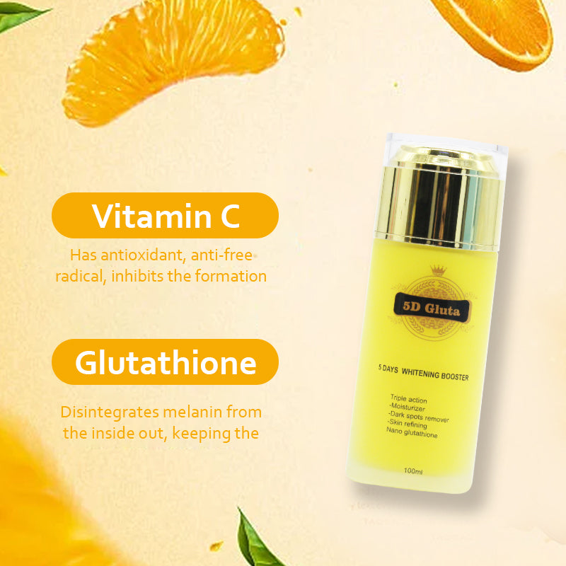 5D Gluta Whitening Yellow Booster Serum 100ml for Hydrating Removing Dark Spots Restores a Clearer More Radiant Even Complexion
